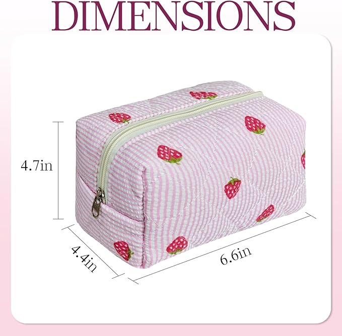 Quilted Makeup Pouch,Cotton Puffy Makeup Bag, Coquette Cosmetic Bag for Women and Girls, Aesthetic Organizer Bag, Cute Flower Travel Toiletry Bag
