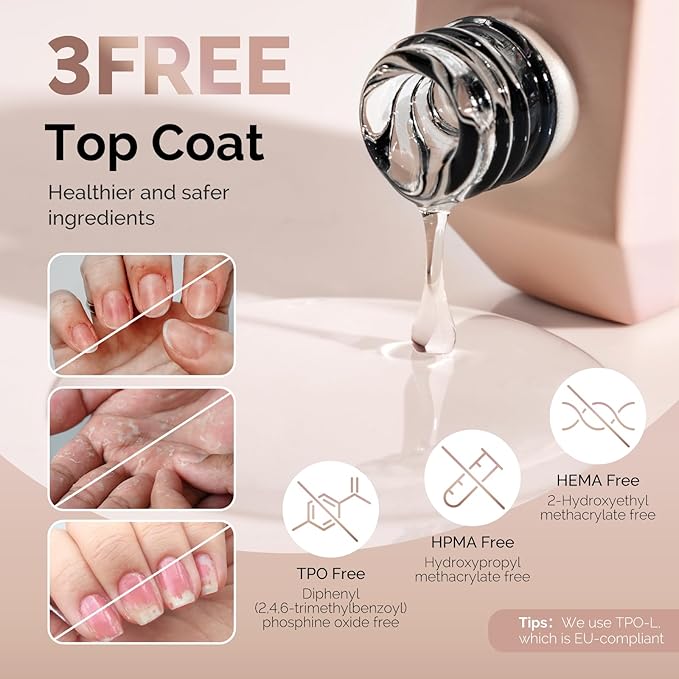 MelodySusie Hema Free Gel Top Coat,Hema Free,Hpma Free,Tpo Free,No Wipe,Soak off UV LED Drying,Long Lasting Gloss Shiny 15ML