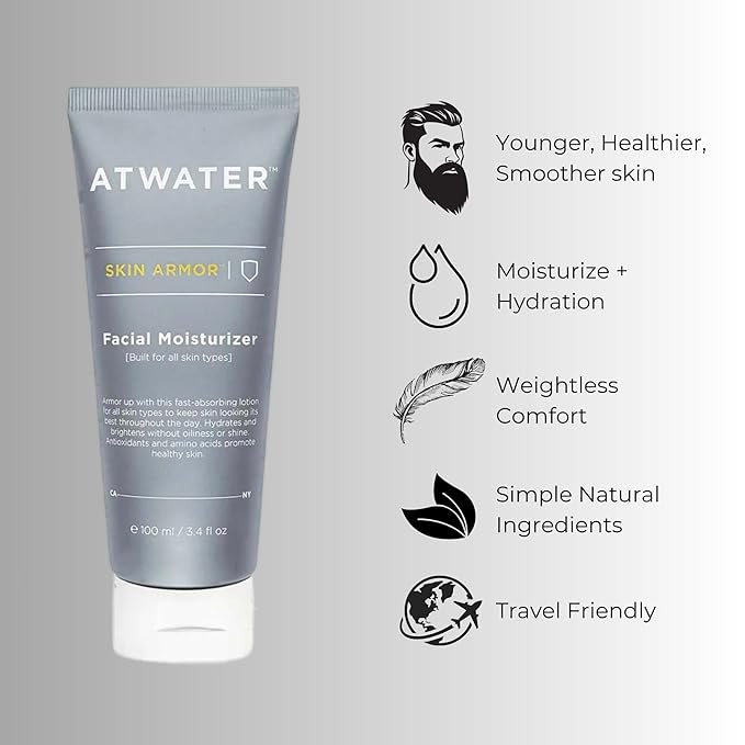 ATWATER Men’s Facial Skin Care Kit – Skin Armor Facial Moisturizer, Eye Armor Depuffing Cream & Smooth Target Shave Cream – Antioxidant-Rich, Non-Toxic, Vegan