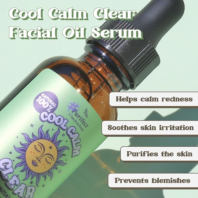 Purifect Cool Calm Clear Tea Tree Oil Redness Relief Face Serum – Removes Blemishes, Acne Scars and Soothes Dry, Itchy, Sensitive Skin – Made in USA with Vitamin E, Shea butter, Jojoba & for Face