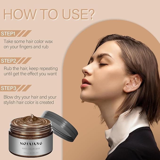 Acomler Temporary Hair Color Wax, Kids Women Brown Hair Spray, Natural Washable Hair Wax Color, 4.23 Ounces Hair Color Spray Dye Pomades for Christmas Parties, Role Playing, Cosplay, Halloween (Brown)