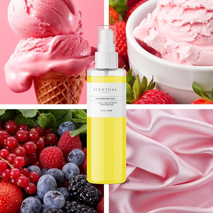 Ultra-Concentrated Hair & Body Perfume Mist, Long Lasting Women's Fragrance, Gourmand Perfumes for Women, Vegan and Cruelty Free (Strawberry Silk)