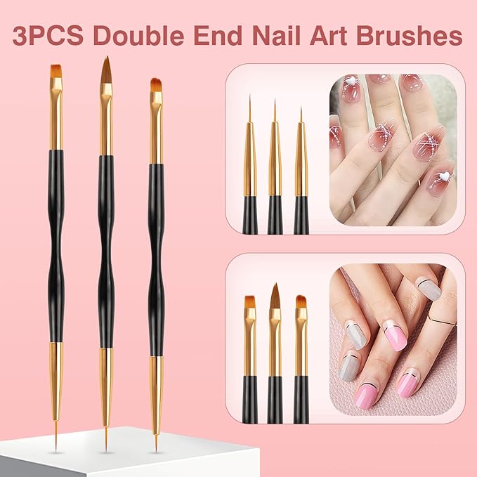 Nail Art Brushes 3PCS Nail Brush Set with Gel Polish Pens and Liner Brush for Home and Professional Salon Use