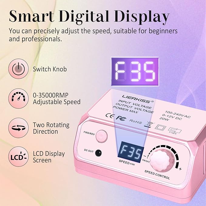 Nail Drill Professional 35000RPM Drils Nail Electric Nail File Nails Drill with 100pcs Sanding Bands and Nail Drill Bits for Acrylic, Gel Nail Manicure & Pedicure