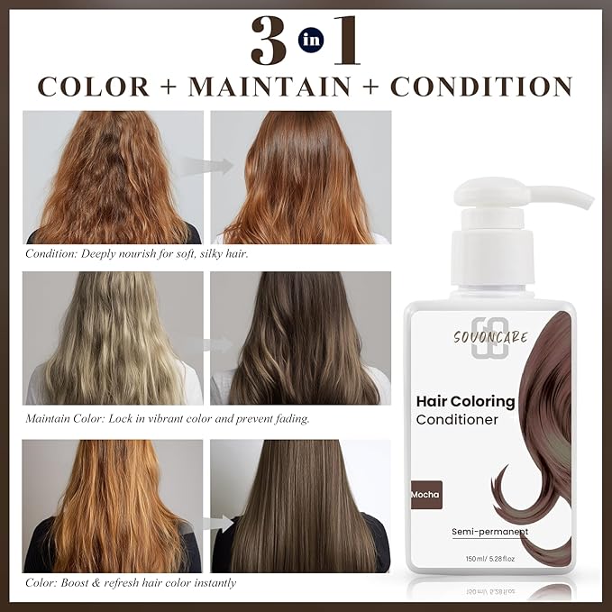 SOVONCARE Mocha Hair Color Depositing Conditioner Mask 5.28 OZ, Cruelty-Free