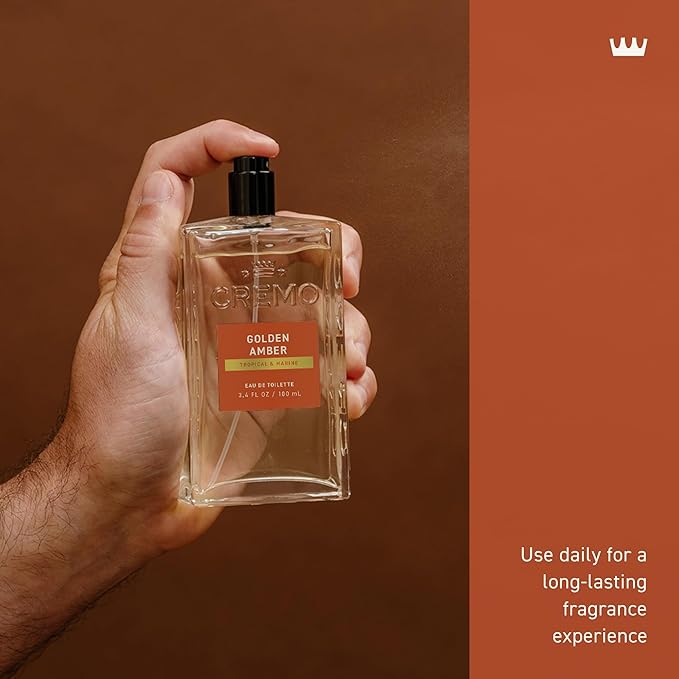 Cremo Cologne For Men - Golden Amber Mens Cologne Spray, A Combination of Red Currant, Pineapple, Ambergris and Moss, Multi-Layered Signature Men's Fragrances, 3.4 Fl Oz