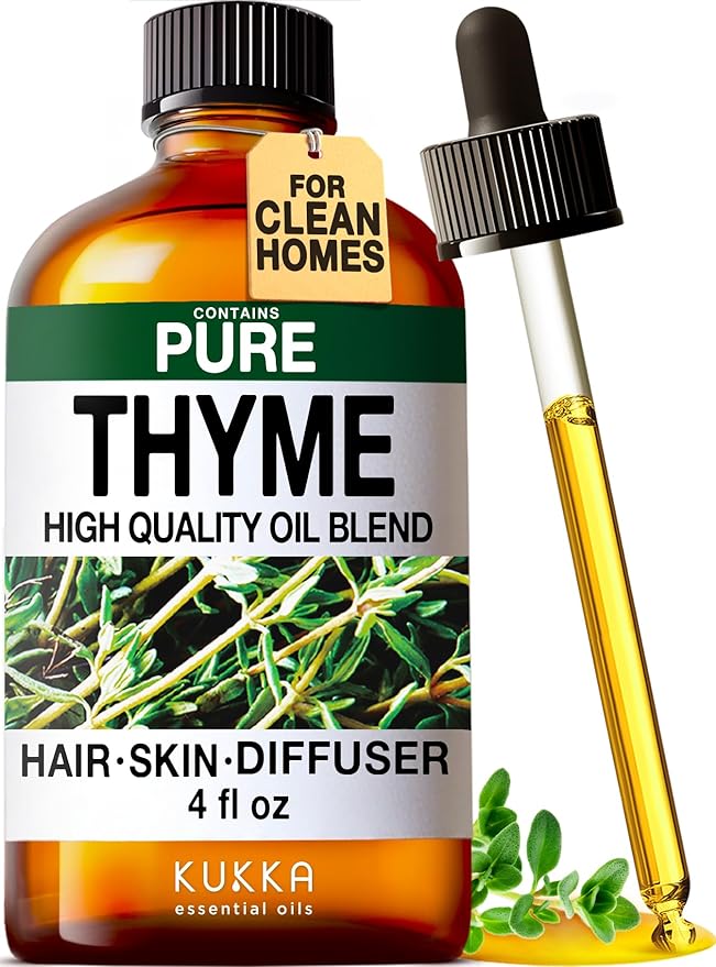 KUKKA Thyme Essential Oils - 4 Fl Oz - for Hair, Skin, Diffuser, Aromatherapy & DIY Soap Making Scent