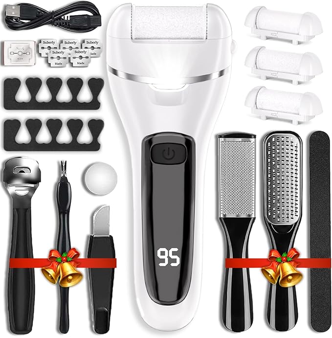 Wea&Hea Electric Callus Remover for Feet with 3 Roller Heads 2 Speed Rechargeable Waterproof Professional Pedicure Kit 17 in 1 Foot File Tools Perfect for Dead Hard Cracked Dry Skin