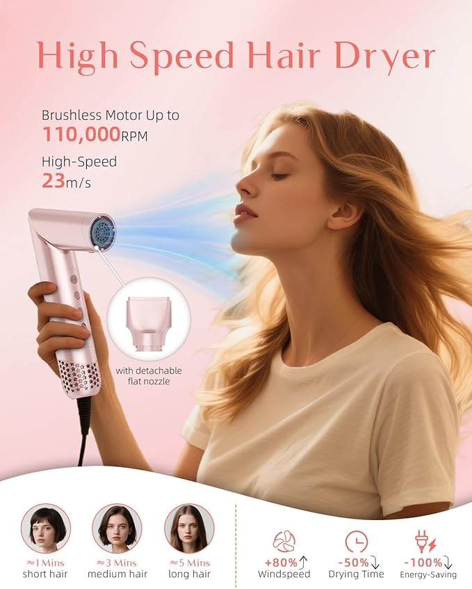 RUCHA 5 in 1 Hot Air Styler, 110,000 RPM High Speed Blow Dryer Brush, Foldable air Curler for Hair, Negative Ion Hot Air Bursh for Frizz-Free Styling Fast Drying Curling Straightening Volumizing