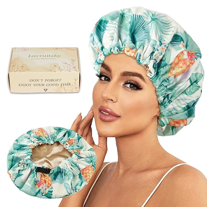 Shower Caps for Women Waterproof Reusable… (Pineapple Palm)