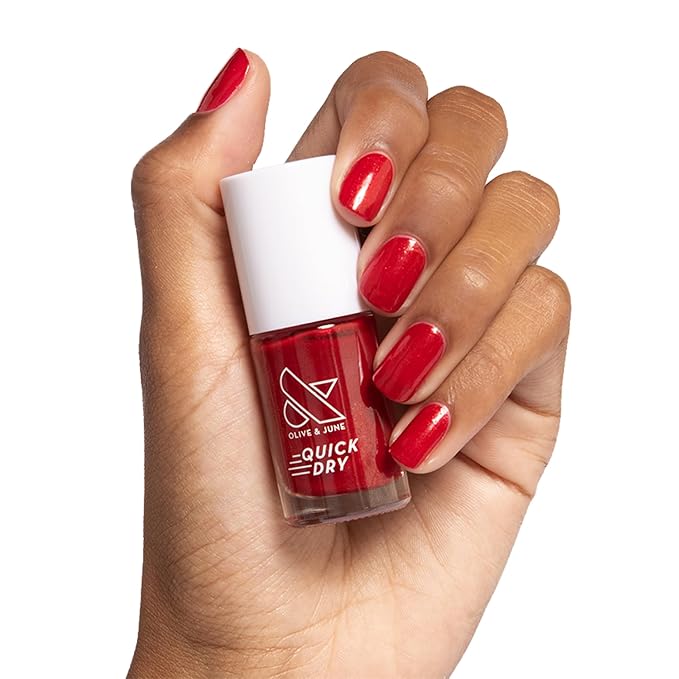 Olive & June Quick Dry Nail Polish | Instant, Fast-Drying, Smudgeproof Color | 15-free, Vegan, Cruelty-Free Formula | Lasts up to 5 Days | Salon-Quality Manicure at Home | Lippy | Shimmering Red