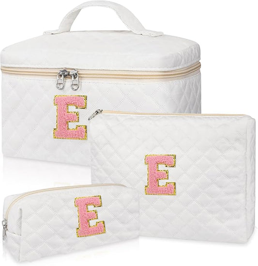 Initial Makeup Bag, Personalized Monogram Cosmetic Bag Set, Large Make up Bags | Travel Toiletry Bag | Makeup Bag for Girls Teen Girl Friend Sister Wife Girlfriend Gifts Daughter (Letter E)