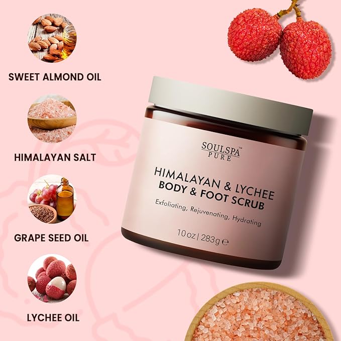 Himalayan Foot & Body Scrub - Luxurious Himalayan Pink Salt Scrub & Mineral Rich Exfoliating Body Scrub for Refreshed and Radiant Skin, 10 oz