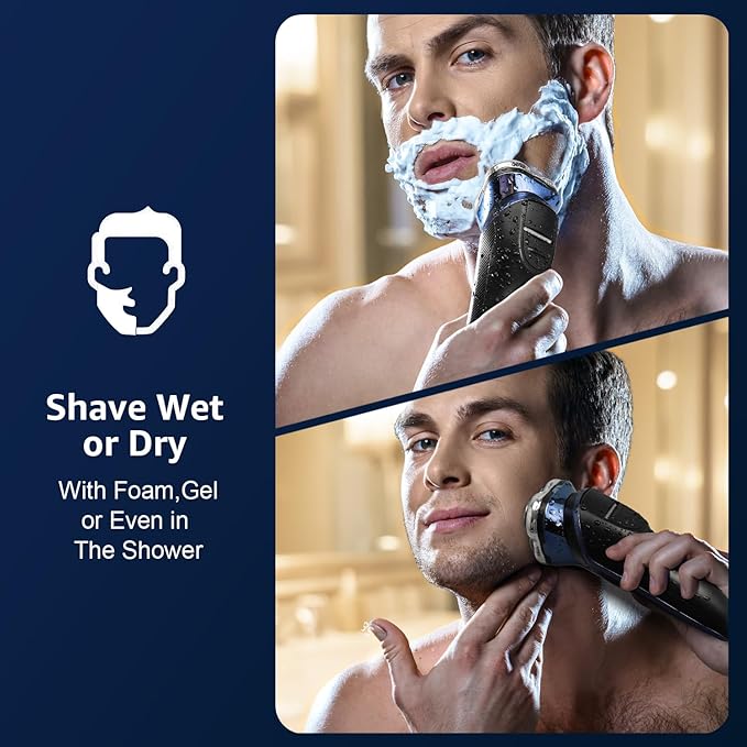 Rechargeable Electric Razor for Men: IPX6 Waterproof Shaver - 1.5H Fast Charge, 4D Flex Precision Blades with Pop-Up Trimmer - Gentle on Sensitive Skin, Perfect for Travel