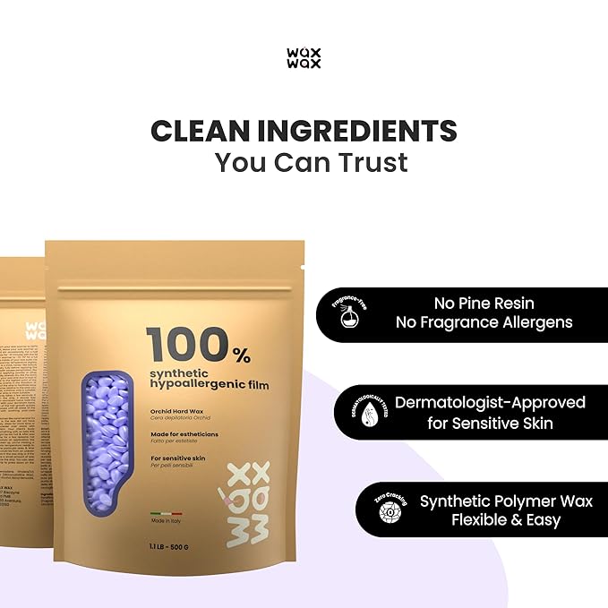 Orchid Hard Wax Beads | Facial Wax for Ultra Sensitive Skin | Rosin-Free, Hypoallergenic, Strip-Free | Low Melting, Cruelty-Free & Eco-Friendly Waxing Beads | Made In Italy - 2.5lb