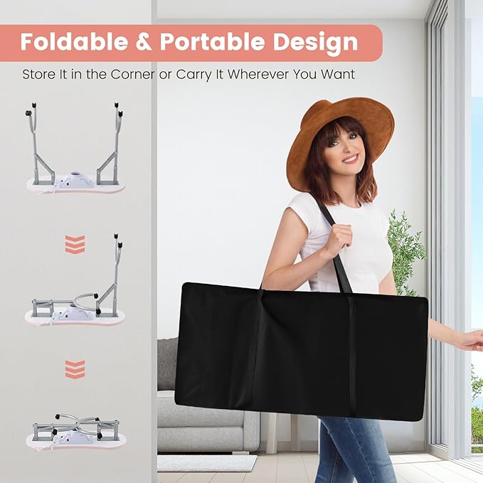 Giantex Nail Table for Nail Tech, Portable Manicure Table with Electric Dust Collector, USB-Plug LED Lamp, Wrist Rest, 4 Lockable Wheels, Foldable Nail Desk with Carry Bag (Pink)