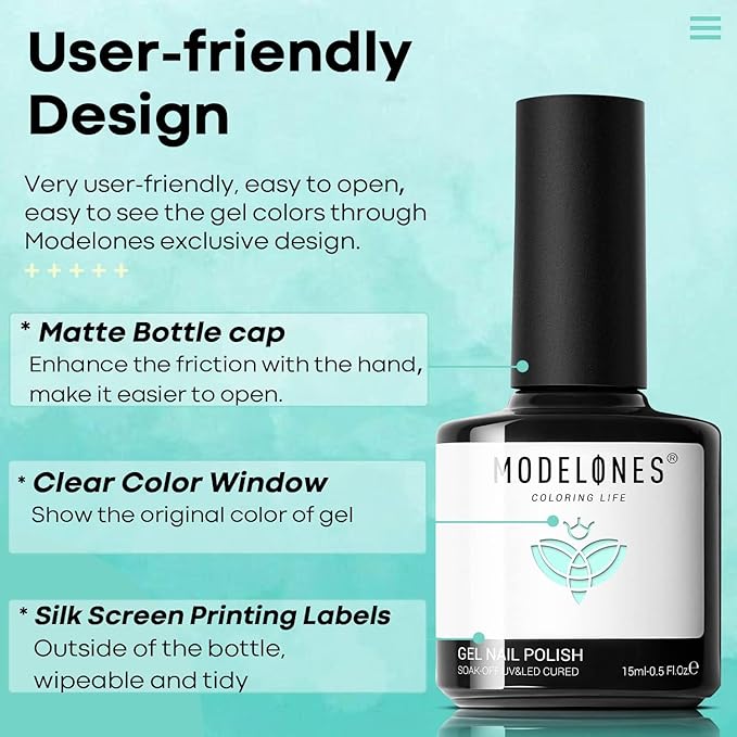 modelones Gel Nail Polish, 15 ML Pastel Blue Green Solid Color Gel Polish Soak Off LED High-Pigmented & Shine Long Wear Gel Polish Nail Art Manicure Gift DIY Salon Home, 0.5 fl oz