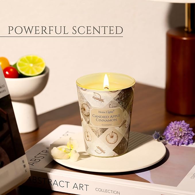 HomeLights Large jar Candle | 1-Wick Long-Lasting Scented Candles, 6.7oz Natural Soy Wax Candle for Home Scented, Rustic Modern Gifts for Women & Men, Candied Apple Cinnamon