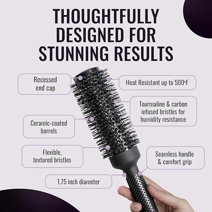 ERGO Ceramic Ionic Round Brush for Blow Out - Salon Quality Hair Brushes for Women - Roller Brush for Blow Drying, Wet and Dry Hair Styling, Volumizing Hair Care - ER43: 1.75"