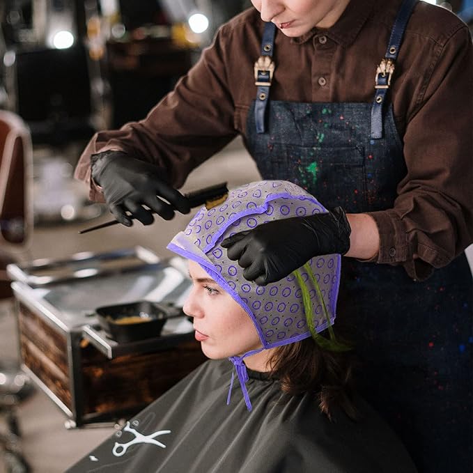 Yzurbu 3pcs Hair Highlighting Caps, Bleach Cap Coloring Frosting Dye Kit with Plastic Hooks for Salon Hair Dyeing Hairdressing (Pink, Blue, Purple）