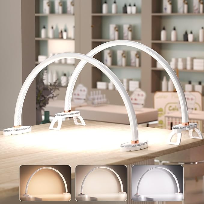 2 Pack Large Half Moon Light for Nail Desk.3LightColors.Adjustable Brightness.Nail Moon Lamp,Manicure Table Light for Painting.Embroidery.Reading etc. (White,24inch)