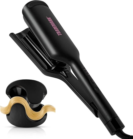 Trademark Beauty Hair Waver - Double Barrel Hair Crimper, Beach Waves Curling Iron, Babe Waves X, Adjustable Temperature Hair Curler, Hair Styling Tools, 1.25" - Black