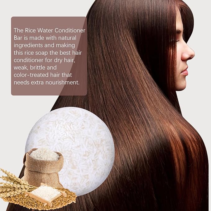 2 in 1 Rice Water Shampoo & Conditioner, 2 Pcs Natural Rice Water Shampoo Bar for Hair Improve, Hydrating & Moisturizing Dry Hair, Reducing Frizz Solid Bar Soap for Women and Men