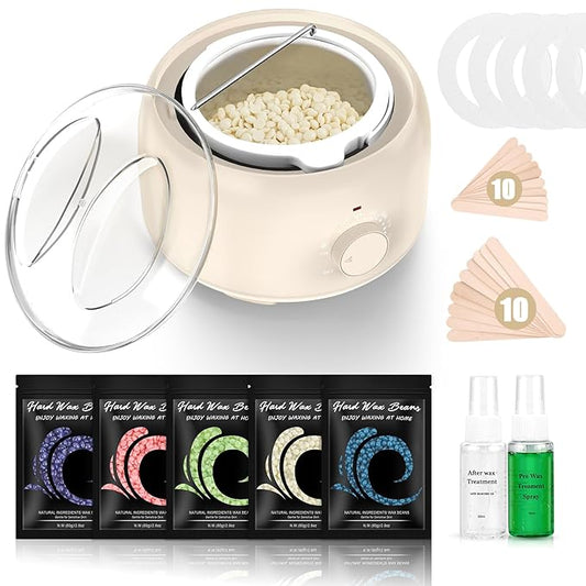 Waxing Kit - Wax Warmer for Hair Removal, Hard Wax Kit with 14oz 5 Bags Hard Wax Beans for Full Body, Legs, Face, Eyebrows, Bikini, Brazilian Waxing Kit for Women Men