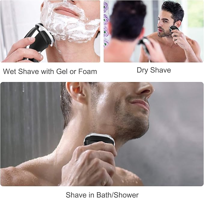 Men's Electric Shaver - MAX-T Corded and Cordless Rechargeable 3D Rotary Shaver Razor for Men with Pop-up Sideburn Trimmer Wet and Dry, IPX7 Waterproof, Plug & Play