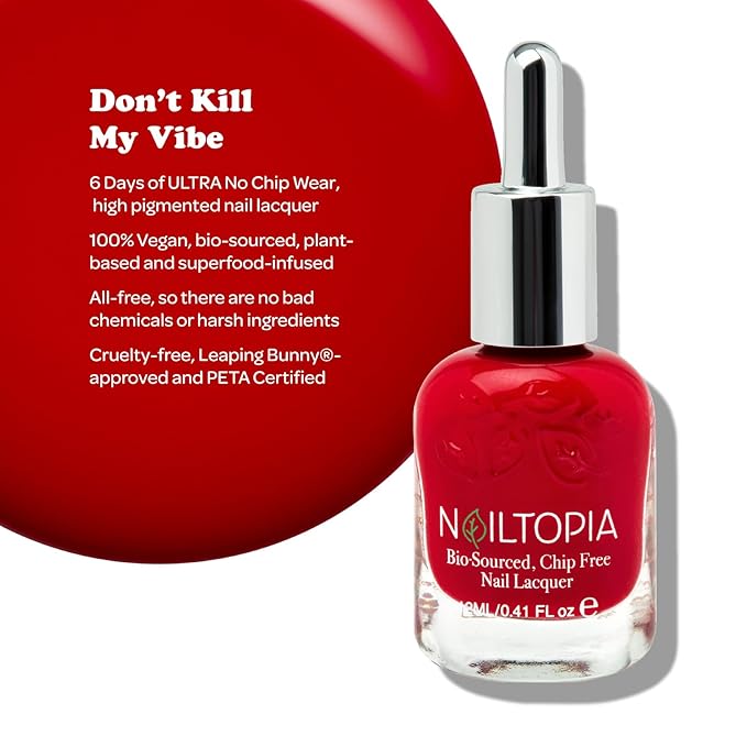 Nailtopia Bio-Sourced, Chip Free Nail Lacquer - All Natural, Strengthening Biotin and Superfood-Infused Polish - Chip Resistant Formula - Quick-Dry, Long Lasting Wear - Don't Kill My Vibe - 0.41 oz