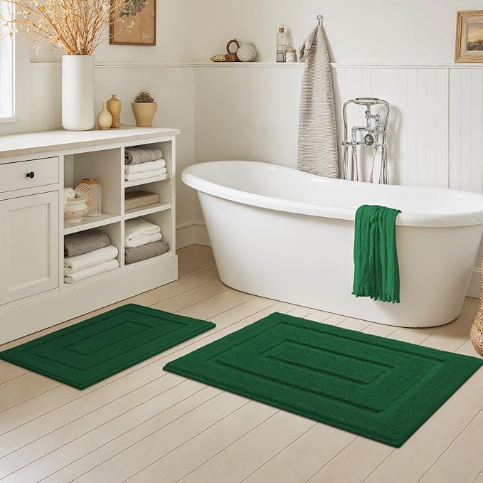 GRANNY SAYS Bathroom Rugs Sets 2 Piece,Soft Bath Mats for Bathroom, Bath Rugs Non Slip Washable, Absorbent Bath Rug for Tub, Shower and Toilet, Bath Mat Set (Dark Green, 20" x 32" + 16" x 24")