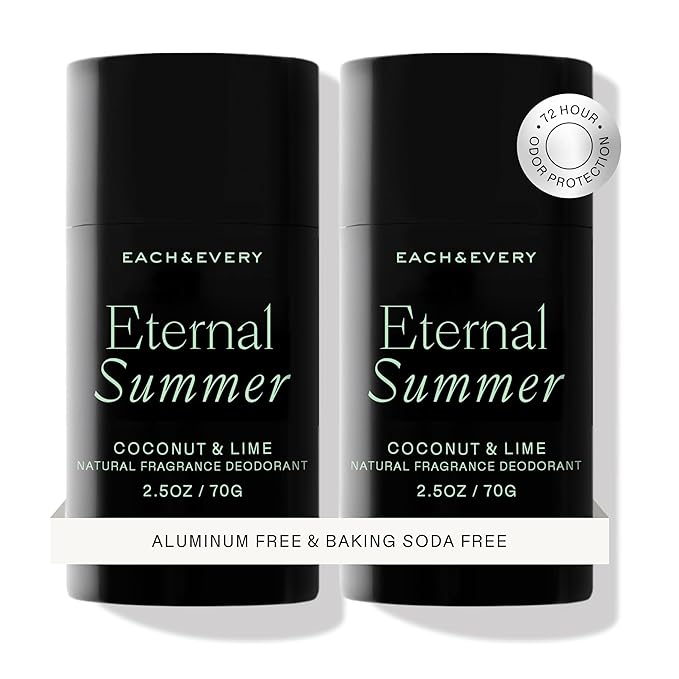 Each & Every Aluminum Free Deodorant for Men & Women, Coconut & Lime - All Natural Deodorant for Sensitive Skin, EWG Verified - Clean, Baking Soda-Free, Plant-Based Fragrance - 2.5oz, 2 Pack