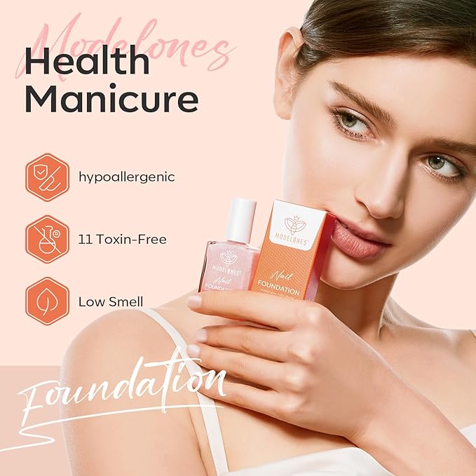 modelones Nail Strengthener, Glitter Clear Nail Natural Concealer Foundation Polish Air Dry Nail Growth Polish for Damaged Nails Imperfection Masking Gifts for Women 15ml