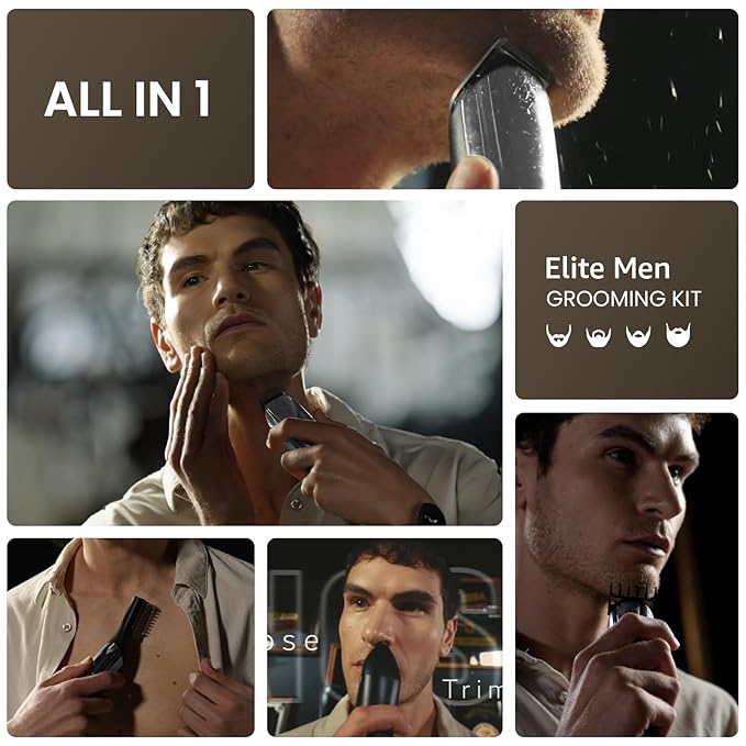 SHPAVVER Beard Trimmer for Men: Professional Barber Hair Clippers - 12-in-1 Cordless Grooming Kit - Waterproof Electric Razor with Turbo Speed & Precision Blades, Silver