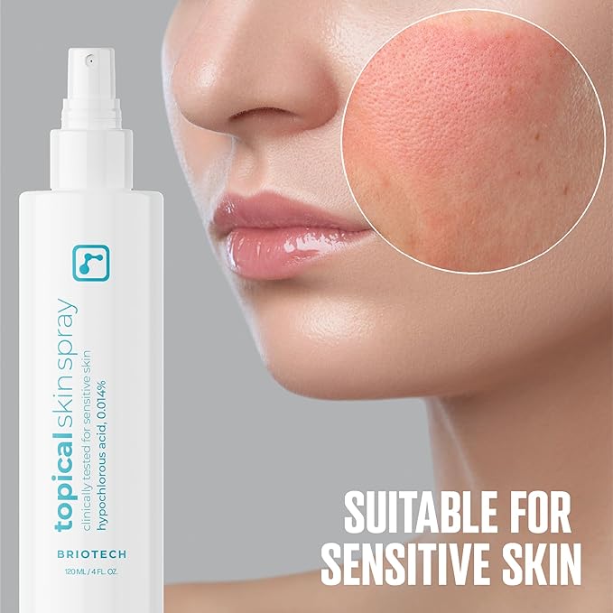 BRIOTECH Topical Skin Spray, Hypochlorous Acid Spray for Sensitive Skin, HOCl Facial Mist, Full Body Support Against Irritation, Calm Redness, Soothe Foot & Scalp, 8 oz (2 Pack)