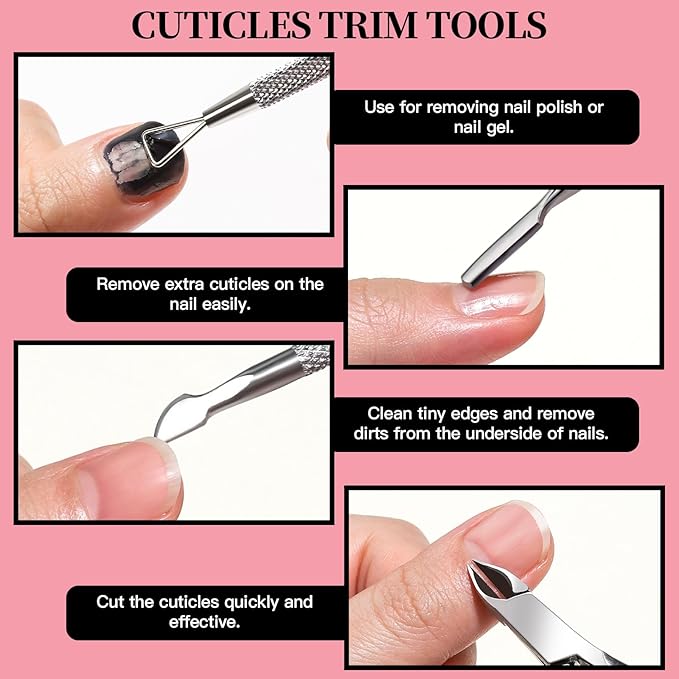 FANDAMEI Manicure Kit, Nail Files 100/180, Cuticle Nippers, Nail Buffer Block, Cuticle Pusher, Cuticle Peeler, Ingrown Toenail Tool, Toenail File, Nail Care Kit, Nail Tools for Manicure, White