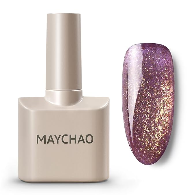 MAYCHAO 15ML Purple Shimmer Gel Nail Polish 1Pc Sparkly Purple Glitter Gel Polish Soak Off UV LED Nail Polish Nail Art Starter Manicure Salon DIY at Home, 0.5 OZ