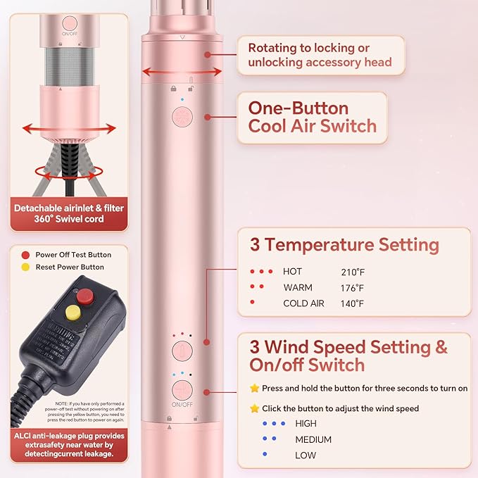 5 in 1 Hot Air Styler, Hair Dryer Brush with Auto Wrap Curler, 110,000 RPM High-Speed Blow Dryer Styler, Frizz-Free Styling for All Hair Types-Straight, Wavy & Curly, No Heat Damage, 1200W