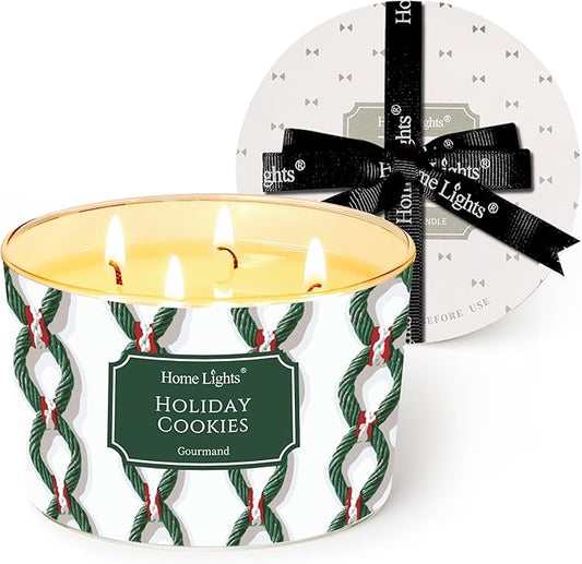 HomeLights 4-Wick Candles for Home Scented - 18oz Soy Wax Blend Candle Long-Lasting Fragrance, Rustic Modern Home Decor and Housewarming Gifts, Holiday Cookies