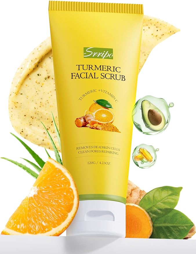Vitamin C and Turmeric Face Scrub, Face Scrub for All Skin Types -Physical Scrub to Exfoliate Face & Body, Anti Aging Facial Exfoliating Scrub, Clears Blackheads Improve Dark Spots 4.23 Oz