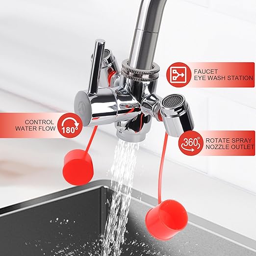 Faucet-Mounted Eye-Wash Staion Kit - Emergency Eyewash Staion OSHA Approved Sink Faucet Attachment First Aid Eye Flush Kit
