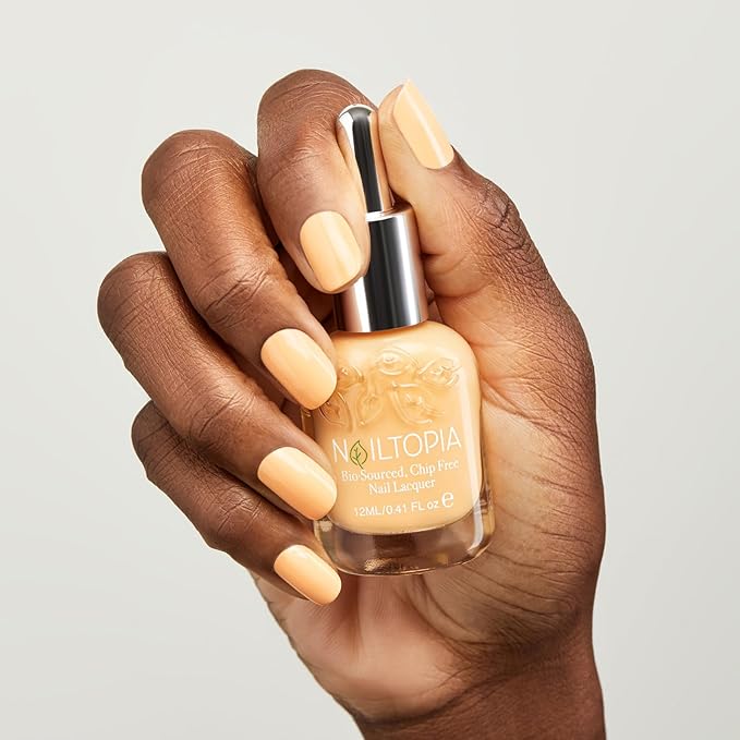Nailtopia Bio-Sourced, Chip Free Nail Lacquer - All Natural, Strengthening Biotin and Superfood-Infused Polish - Chip Resistant Formula - Quick-Dry, Long Lasting Wear - Just Peachy - 0.41 oz