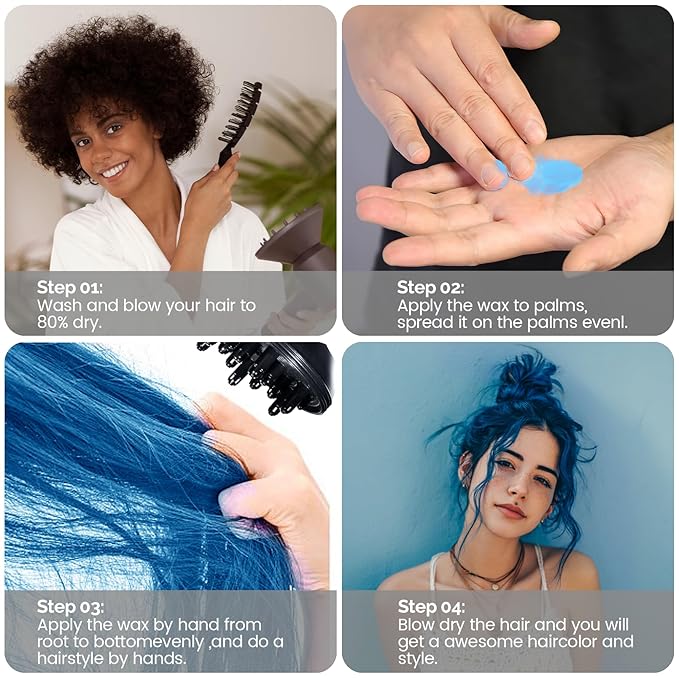 Blue Temporary Hair Color Wax - SOVONCARE Washable Hair Dye for Men & Women, All-Day Hold Disposable Hair Styling Clays for Party, Cosplay & Daily 4.23 oz