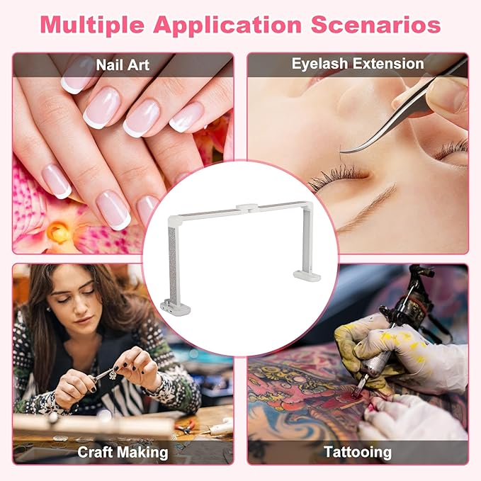 34in Half Moon Light for Nail Desk, Foldable LED Lamp for Nail Art, Tattooing, Craft Making, Stepless Dimming, 3000-6000K Color Temperature Adjustment, 456 Light Beads, White with Diamond