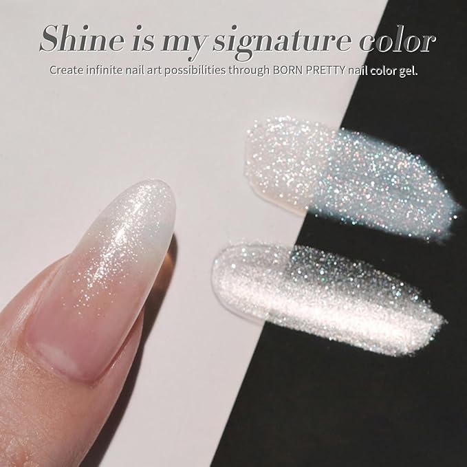 Born Pretty Jelly Gel Nail Polish Milk Glitter Jelly Gel Polish Sparkle Moonlight White Color Gel Nail Polish Soak Off U V Gel Polish for Nail Art 15ml