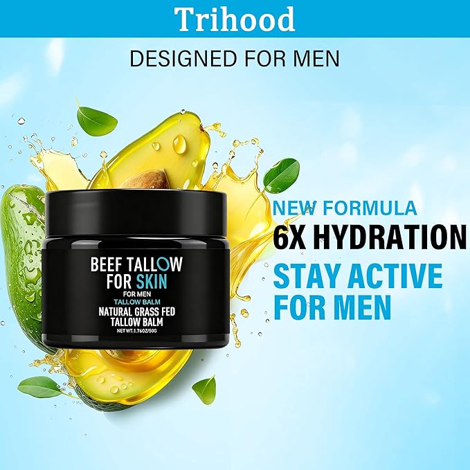 Beef Tallow Balm for Skin & Face, Men's Multi-Function Tallow Face Moisturizer, 100% Grass-Fed Beef Tallow, Ultra-Hydrating Body Cream for Dry/Sensitive Skin, 1.76 Oz