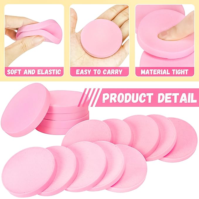 MotBach 100 PCS Pink Round Makeup Sponge, Cosmetic Sponge Round Foam Pad Eye Facial Powder Puff, Beauty Makeup Foundation Powder Blender for Women Lady All Skin Types Wet and Dry Dual Use