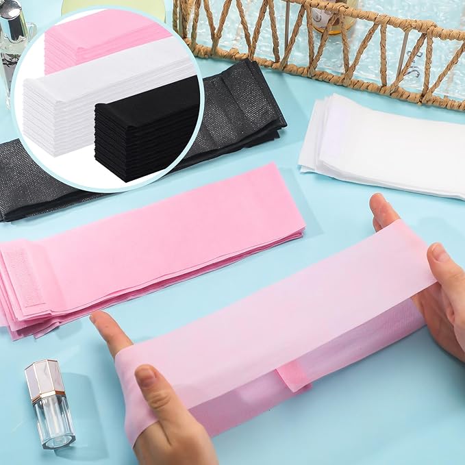 WILLBOND 200 Pieces Disposable Spa Facial Headbands Stretch Non Woven Facial Headband Skin Care Hair Band with Soft Convenient Closure for Women Salons (White, Pink, Black)