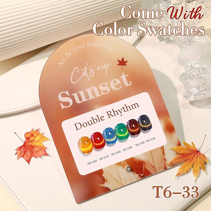 Double Rhythm Cat Eye Gel Nail Polish Set of 6 Same Color Same Bottle 0.5 Oz Shimmer Glitter with Magnet Holographic Reflective Magnetic UV Polish Kit (Golden Black Brown Red Blue Green-T6-33)