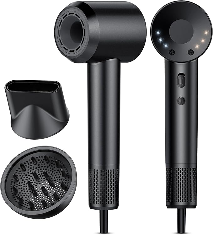 Hair Dryer, 160000 RPM Professional High Speed Ionic Blow Dryer 500 Million Negative Ions & Heat-Control & Low Noise Hairdryer for Faster Drying All Hair Types, No Heat Damage, Travel with Diffuser